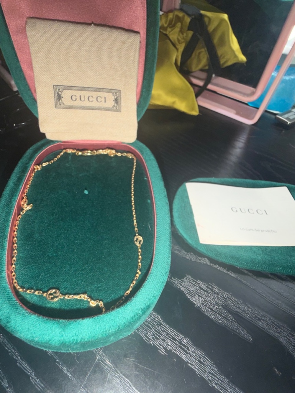 Gucci Interlocking G 18K Yellow Gold Necklace & Earrings Set w/ Original Box